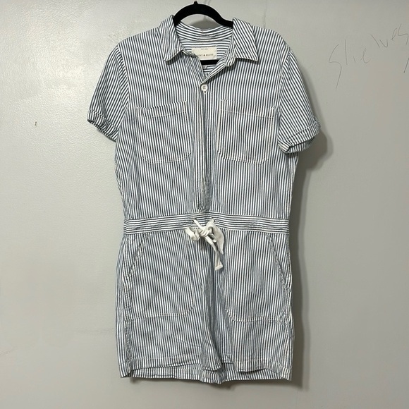 Lucky Brand Womens Button Up Drawstring Dress 3/4 Sleeve in Thackery Stripe M - Picture 4 of 8